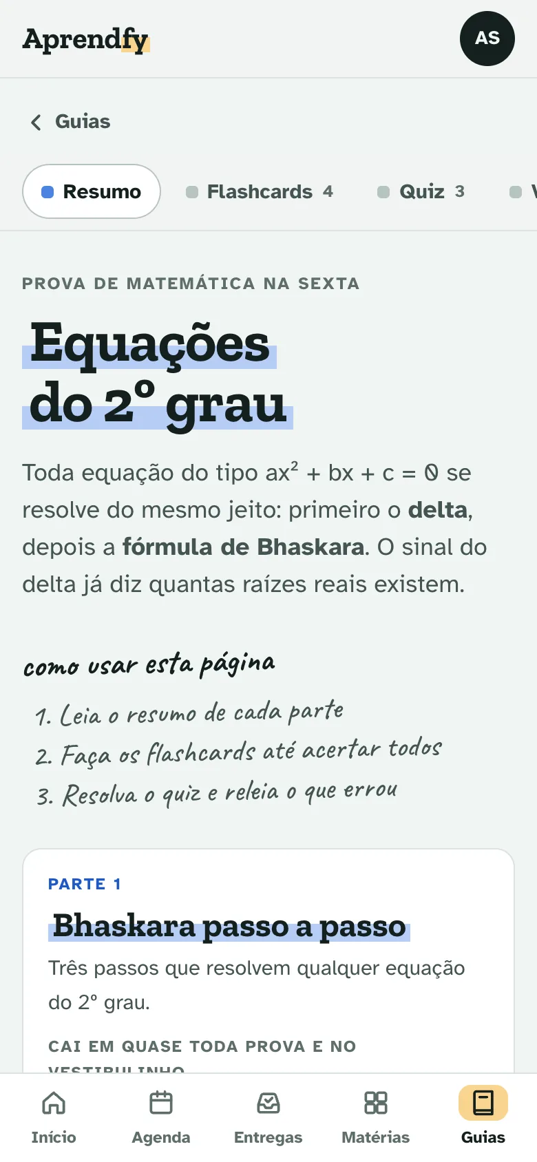 Guia de estudo de equações do 2º grau