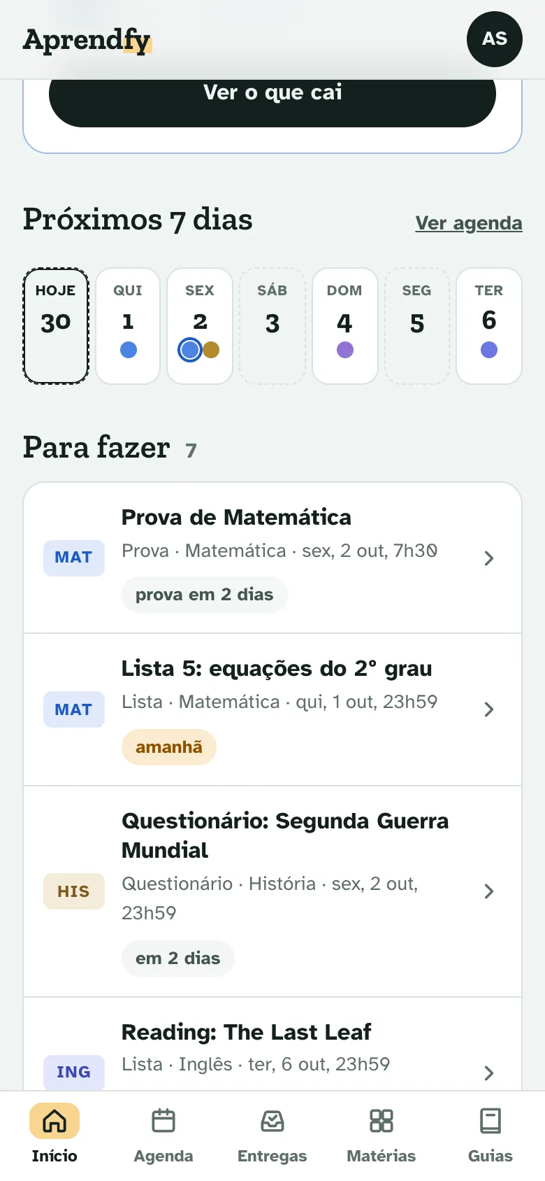 Os próximos 7 dias de todas as matérias